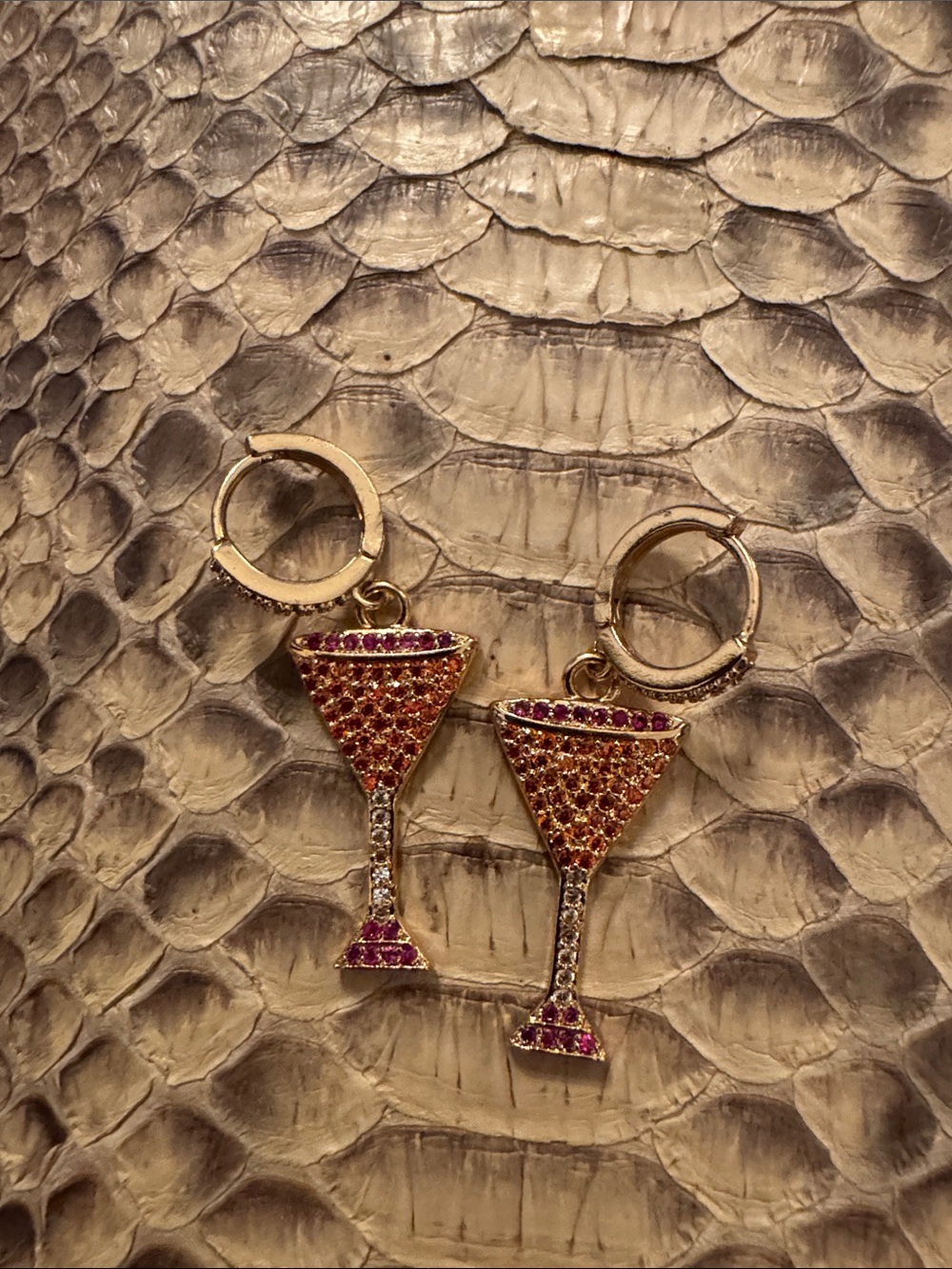 Gold-Tone Pink Crystal Martini Drop Earrings